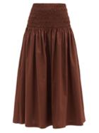 Matchesfashion.com Staud - Sunday Shirred Cotton-blend Maxi Skirt - Womens - Brown