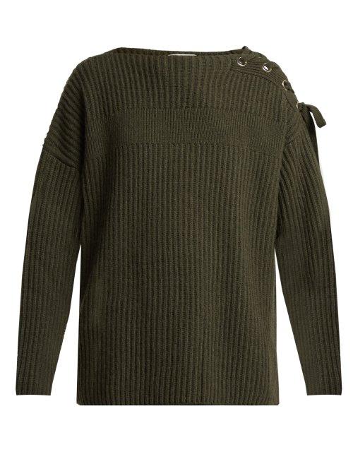 Matchesfashion.com Stella Mccartney - Lace Up Shoulder Cashmere Blend Sweater - Womens - Khaki