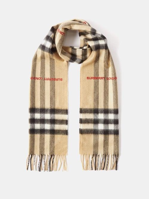 Burberry - Giant Check Embroidered Cashmere Scarf - Mens - Beige Multi