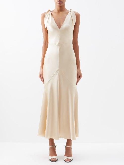 Gabriela Hearst - Havilland V-neck Silk-satin Midi Dress - Womens - Champagne