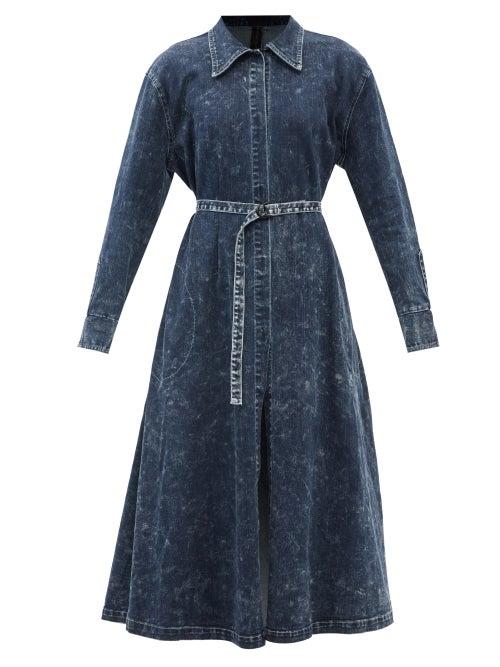 Norma Kamali - Belted Denim Shirt Dress - Womens - Denim
