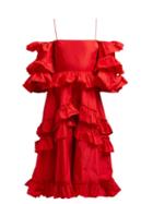 Matchesfashion.com Alexachung - Tiered Ruffle Off The Shoulder Midi Dress - Womens - Red