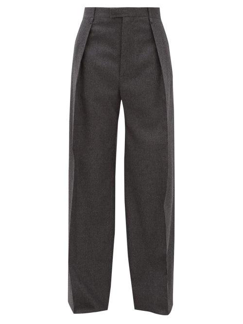 Matchesfashion.com Bottega Veneta - High-rise Wool-blend Flannel Wide-leg Trousers - Womens - Dark Grey
