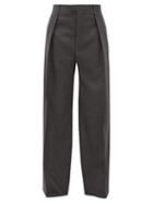Matchesfashion.com Bottega Veneta - High-rise Wool-blend Flannel Wide-leg Trousers - Womens - Dark Grey