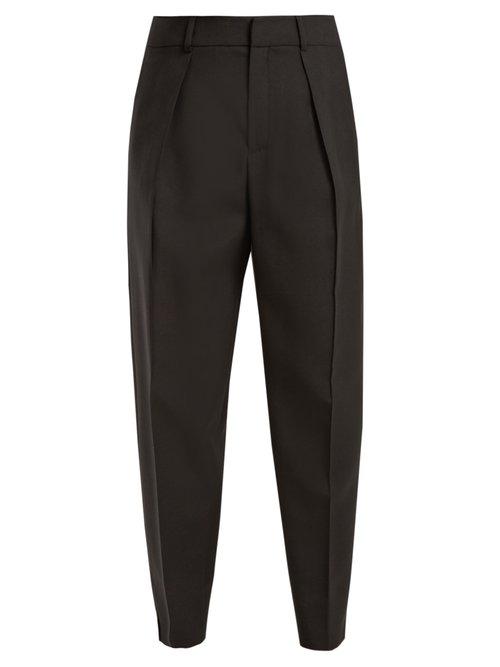 Matchesfashion.com Saint Laurent - High Rise Tapered Leg Wool Trousers - Womens - Black