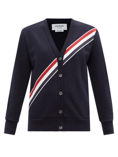 Matchesfashion.com Thom Browne - Tricolour-print Cotton Cardigan - Womens - Navy