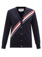 Matchesfashion.com Thom Browne - Tricolour-print Cotton Cardigan - Womens - Navy