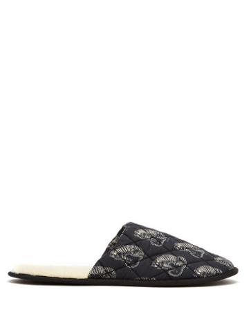 Matchesfashion.com Desmond & Dempsey - Sansindo Tiger-print Cotton Slippers - Mens - Black