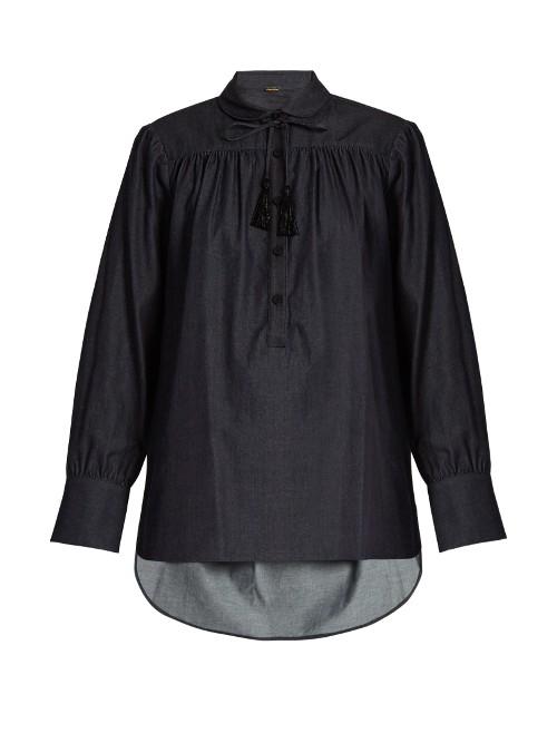Adam Lippes Blouson-sleeved Denim Blouse