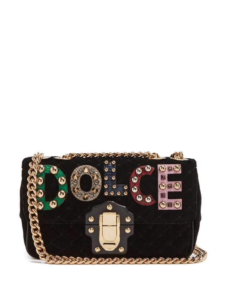 Dolce & Gabbana Lucia Logo-appliqu Quilted-velvet Shoulder Bag