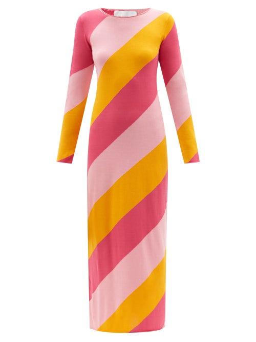 Carolina Herrera - Striped-jersey Maxi Dress - Womens - Pink Multi