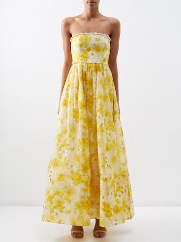 Zimmermann - Wonderland Shell-embellished Silk-blend Gown - Womens - Yellow Multi