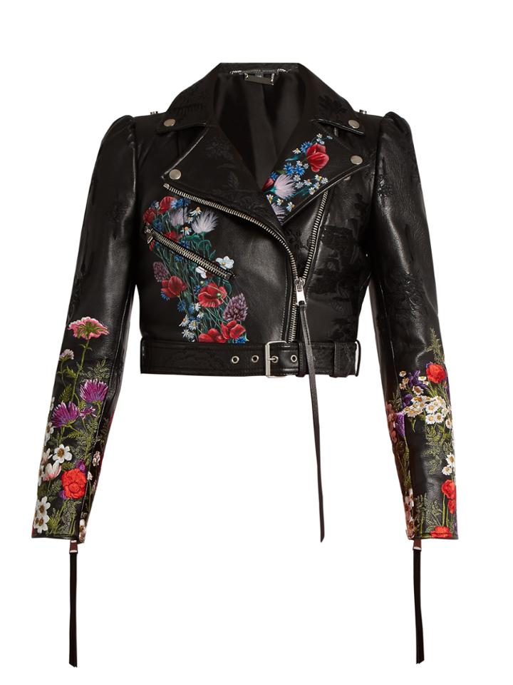 Alexander Mcqueen Floral-motif Cropped Leather Jacket