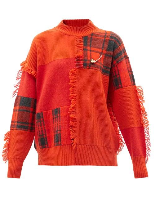 Ladies Rtw Versace - Patchworked Wool Sweater - Womens - Orange