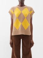 La Doublej - Sleeveless Argyle Cable-knit Sweater - Womens - Yellow Multi