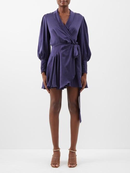 Zimmermann - Wrap-front Silk Mini Dress - Womens - Dark Navy