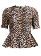 Matchesfashion.com Ganni - Leopard Print Smocked Cotton Top - Womens - Leopard