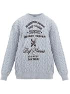 Matchesfashion.com Raf Simons - Logo Print Cable Knit Wool Sweater - Mens - Light Blue