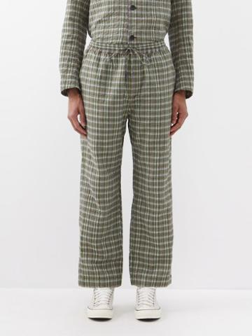 Itoh - Drawstring Plaid Cotton Trousers - Mens - Green