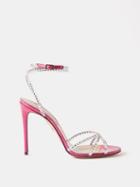 Aquazzura - Dance 105 Crystal-strap Leather Sandals - Womens - Fuchsia