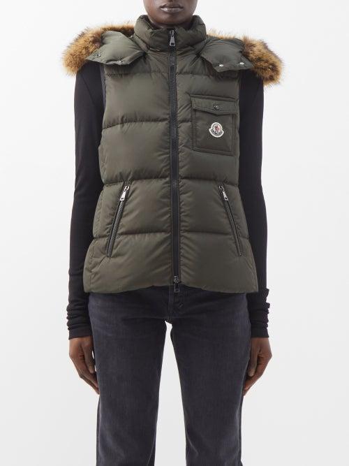 Moncler - Bairon Hooded Quilted-shell Down Gilet - Womens - Khaki