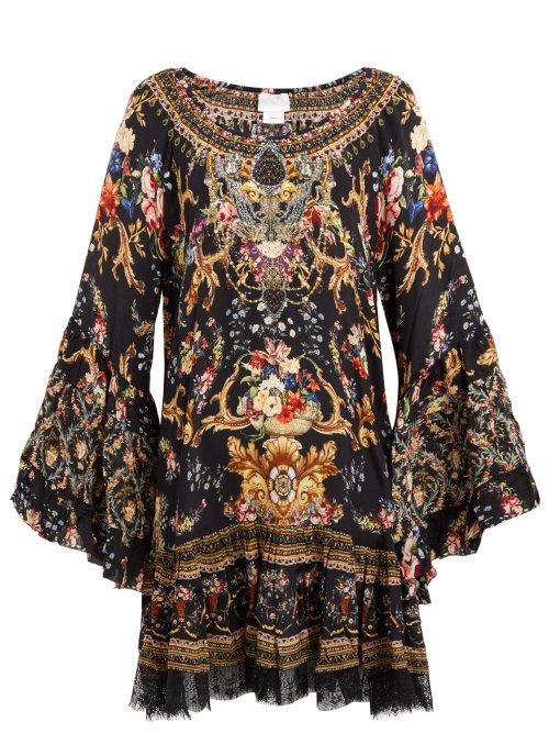 Matchesfashion.com Camilla - Friend In Flora Print Silk Mini Dress - Womens - Brown Print
