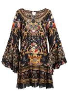 Matchesfashion.com Camilla - Friend In Flora Print Silk Mini Dress - Womens - Brown Print
