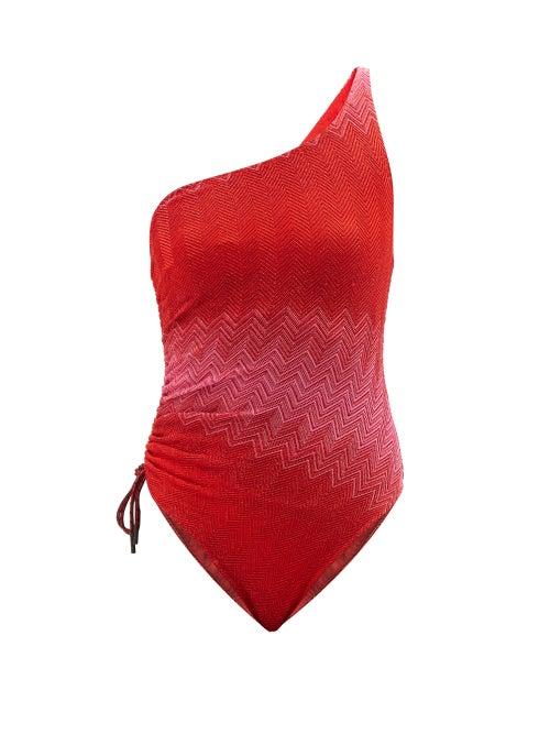 Missoni - Zigzag-jacquard One-shoulder Swimsuit - Womens - Red