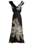 Matchesfashion.com Johanna Ortiz - Palma Negra Leaf Print Silk Georgette Dress - Womens - Black White