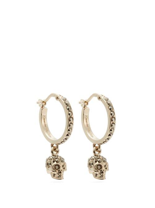 Matchesfashion.com Alexander Mcqueen - Skull Crystal Embellished Hoop Earrings - Womens - Gold