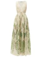 Matchesfashion.com Three Graces London - Solaine Leaf Print Cotton Maxi Dress - Womens - Green Multi