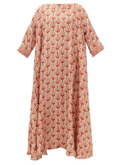 La Doublej - Muumuu Ventaglio-print Silk-blend Maxi Dress - Womens - Multi