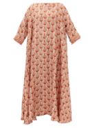 La Doublej - Muumuu Ventaglio-print Silk-blend Maxi Dress - Womens - Multi