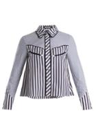 House Of Holland Contrast-striped Point-collar Cotton Shirt