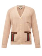 Matchesfashion.com Gucci - Web-stripe Suede-trimmed Wool-blend Cardigan - Mens - Beige
