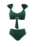 Matchesfashion.com Maygel Coronel - Cotta Ruffled Bikini - Womens - Dark Green