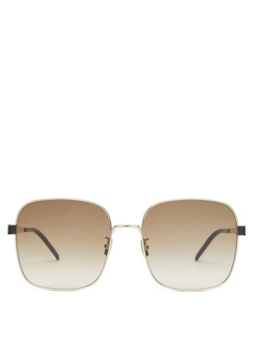 Matchesfashion.com Saint Laurent - Square Metal Sunglasses - Womens - Gold