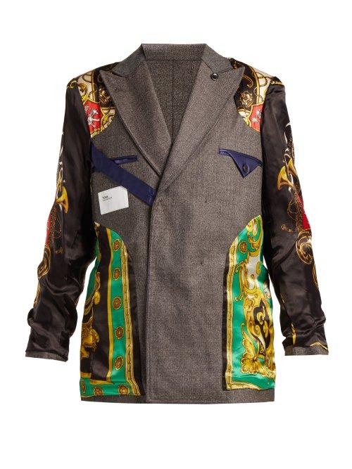 Matchesfashion.com Toga - Reversible Satin Panelled Wool Blazer - Womens - Grey