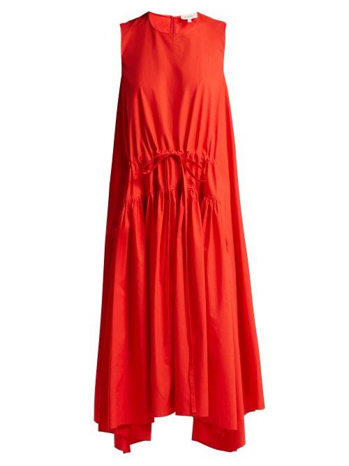Matchesfashion.com Delpozo - Asymmetric Cotton Poplin Midi Dress - Womens - Red