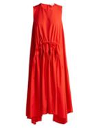 Matchesfashion.com Delpozo - Asymmetric Cotton Poplin Midi Dress - Womens - Red