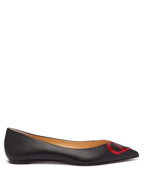 Matchesfashion.com Christian Louboutin - Cl-logo Point-toe Leather Flats - Womens - Black