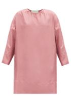 Matchesfashion.com Asceno - The Quinta Cropped-sleeve Silk-twill Dress - Womens - Dusty Pink