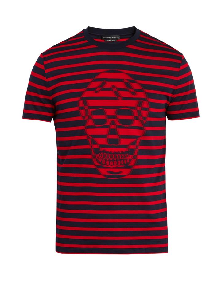 Alexander Mcqueen Skull-jacquard Striped Crew-neck Cotton T-shirt