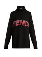 Matchesfashion.com Fendi - Logo Intarsia Wool Roll Neck Sweater - Womens - Black