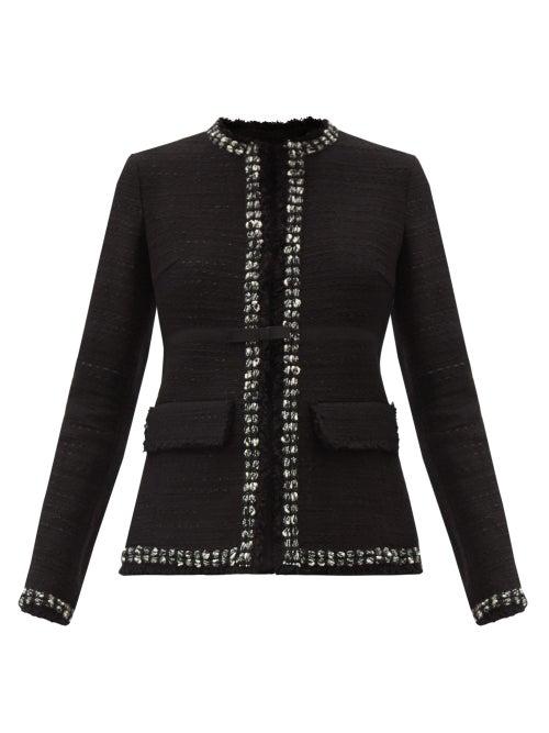 Matchesfashion.com Giambattista Valli - Bow-trim Cotton-blend Tweed Jacket - Womens - Black