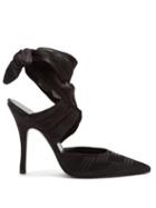 Matchesfashion.com The Attico - Ankle-tie Logo-jacquard Satin Point-toe Pumps - Womens - Black