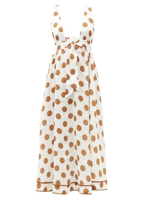Matchesfashion.com Zimmermann - Empire Polka-dot Linen Dress - Womens - White Print