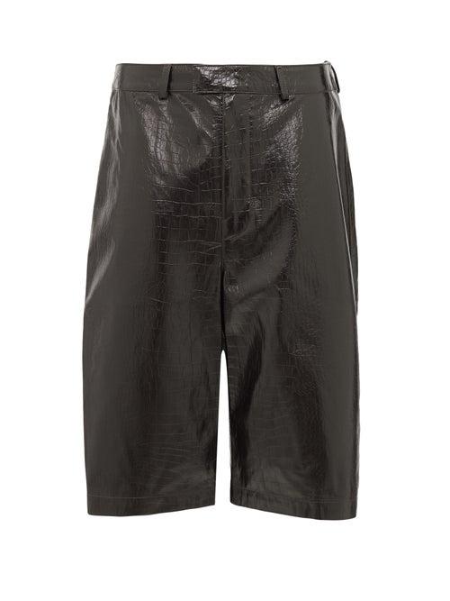 Matchesfashion.com Dodo Bar Or - Hasan Crocodile-effect Leather Culottes - Womens - Dark Brown