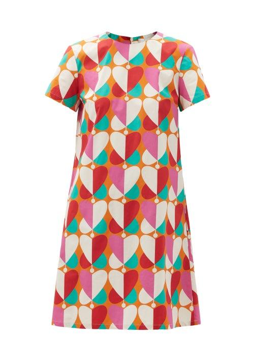 Matchesfashion.com La Doublej - Mini Swing Geometric-print Cotton-poplin Dress - Womens - Pink Print