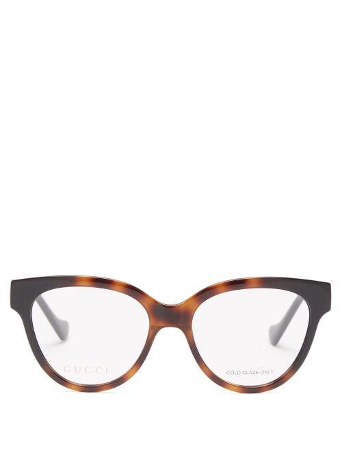 Gucci - Chain-embellished Oversized Cat-eye Glasses - Womens - Brown